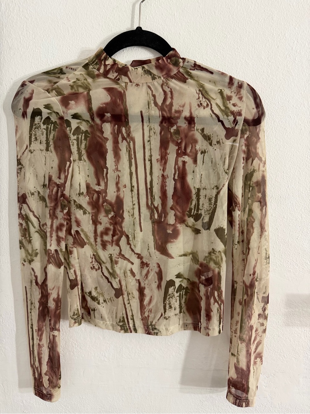 Sheer Mock Neck Long Sleeve Top in Beige, Olive & Brown